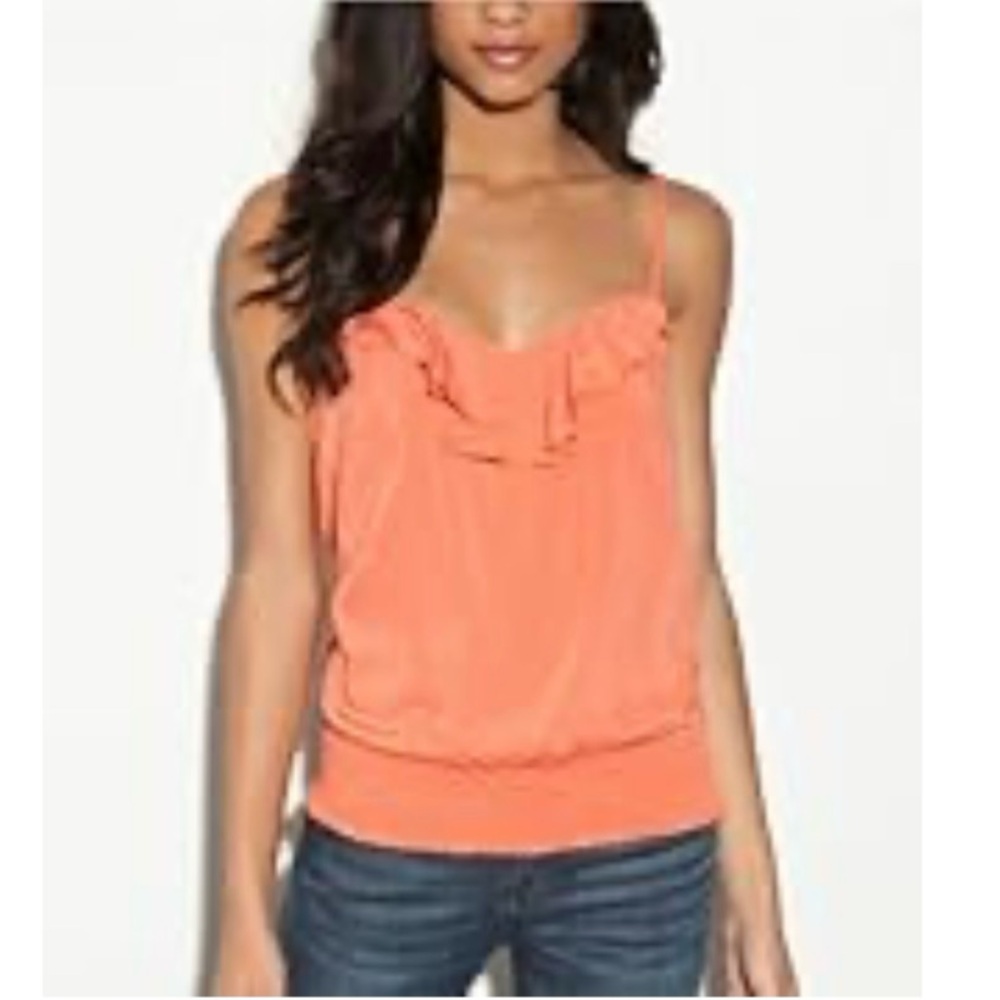 G by Guess Hannah Ruffle Tank in Coastal Coral Orange Smocked Waist Size Medium